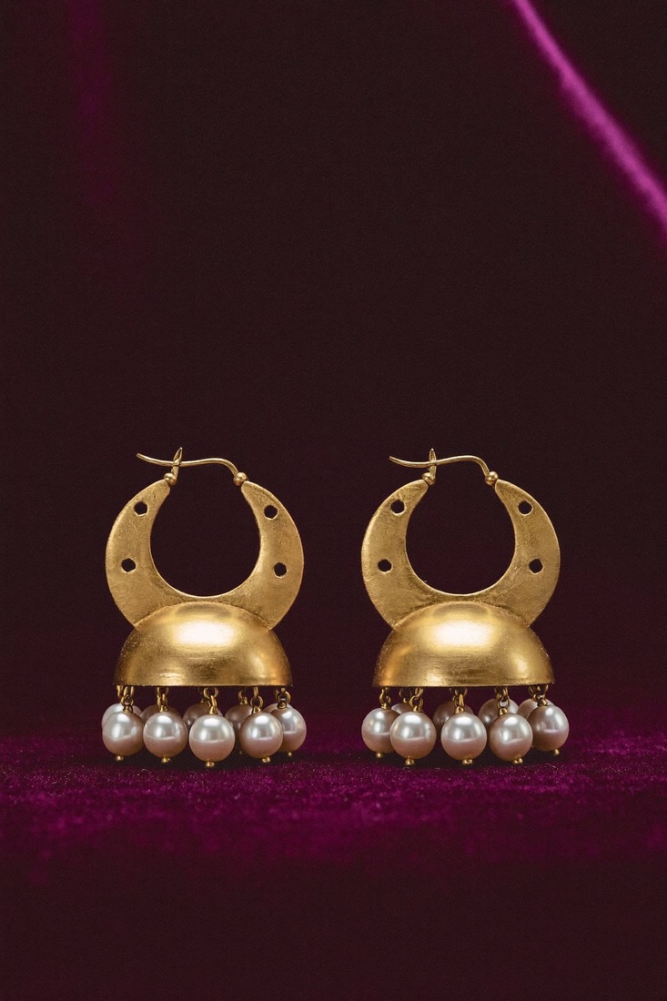 Gold-tone jhumka earrings with pearl fringe